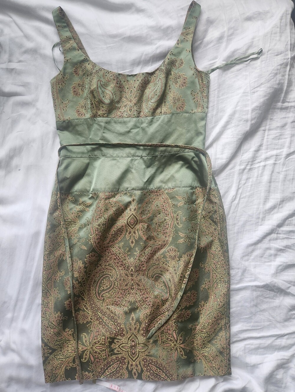 Kay Unger Green and Gold Paisley Dress